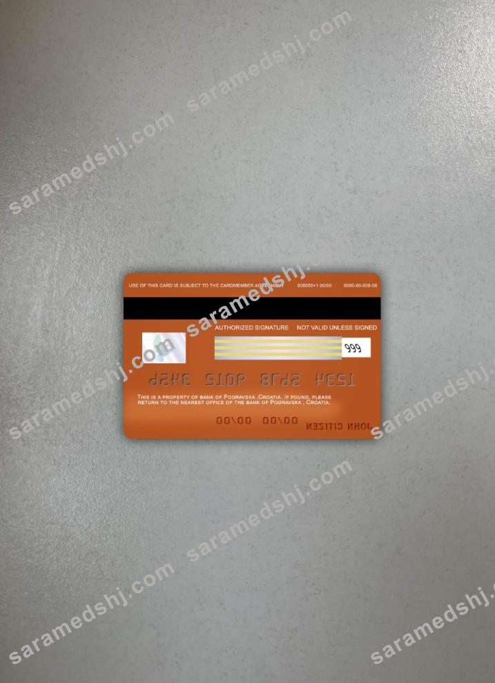 Croatia Podravska bank visa card photolook back